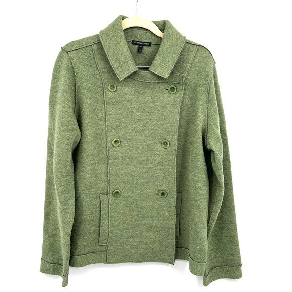Eileen Fisher Jackets & Blazers - Eileen Fisher double breasted merino wool pea coat jacket lightweight green M